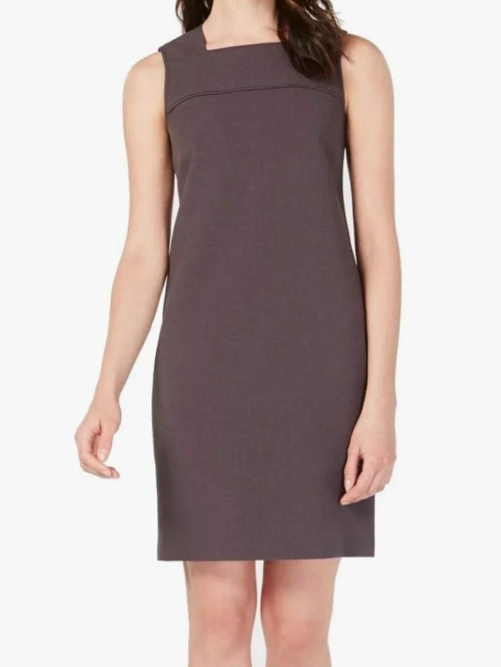 Anne Klein Crepe Sleeveless Sheath Dress in Nantucket Grey. Career.Professional